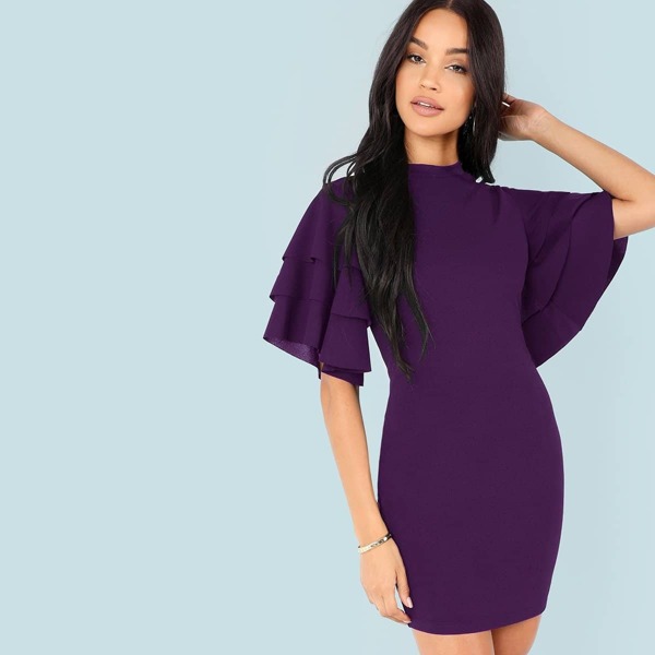 

Tiered Flounce Sleeve Bodycon Dress