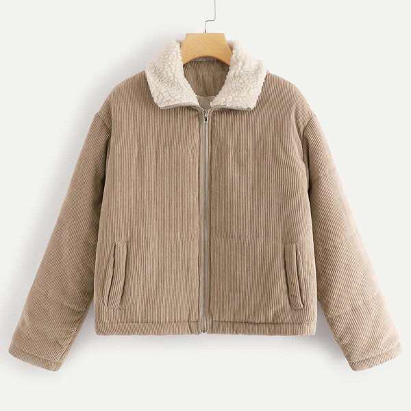 

Zip Up Corduroy Puffer Jacket