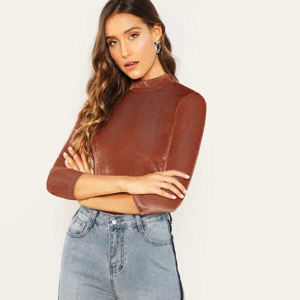 

Mock Neck Fitted Ribbed Velvet Top
