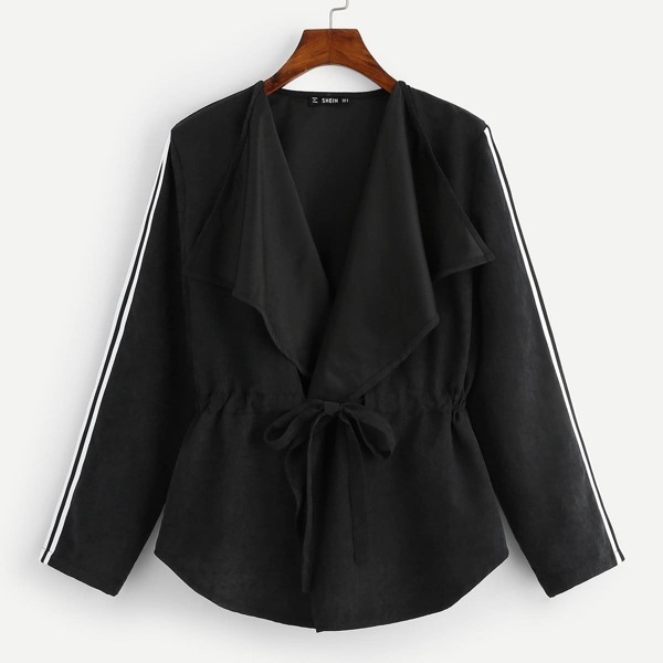 

Waterfall Collar Contrast Sideseam Drawstring Waist Coat