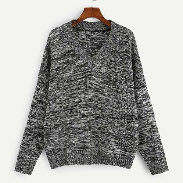

Plus V Neck Marled Knit Sweater