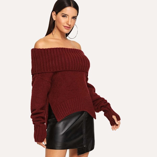 

Off the Shoulder Slit Side Jumper