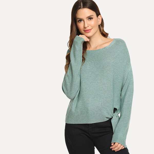 

Knotted Hem Soft Knit Pullover
