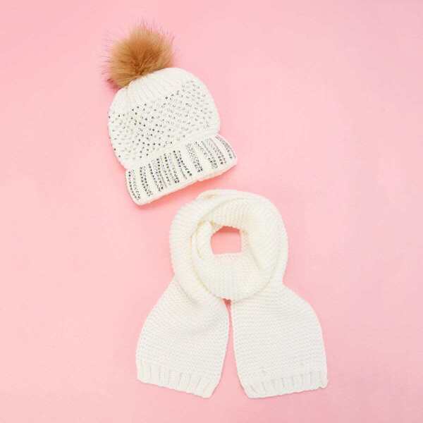 

Girls Rhinestone Decorated Hat & Plain Scarf Set 2pack