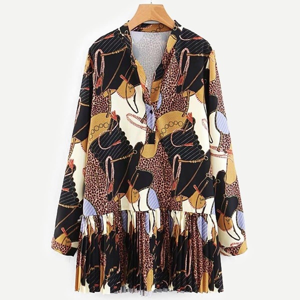 

Chain Print Pleated Shirt Dress, Multicolor