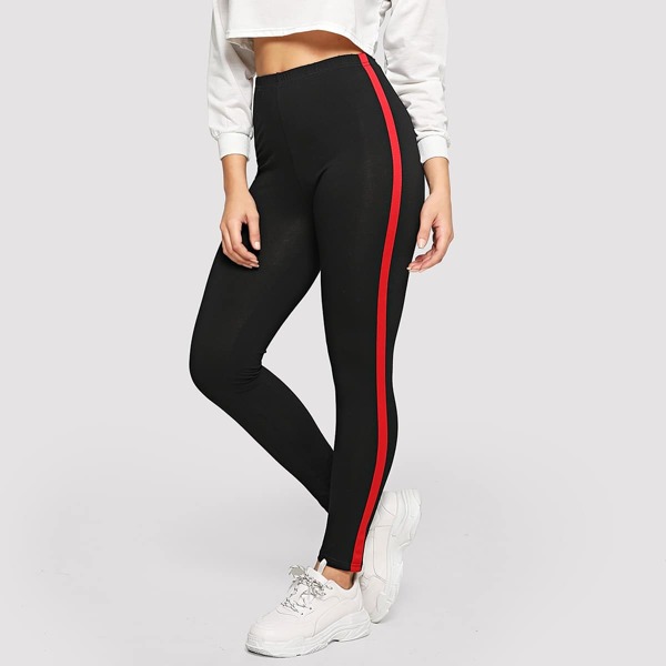 

Striped Tape Side Leggings, Black