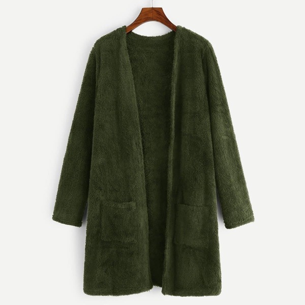 

Double Pocket Open Front Teddy Coat