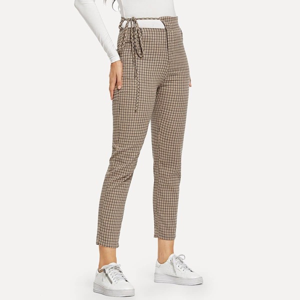 

Gingham Drawstring Waist Pants