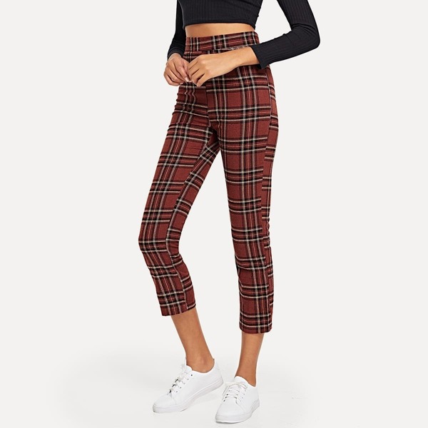 

Plaid High Waist Crop Pants, Multicolor