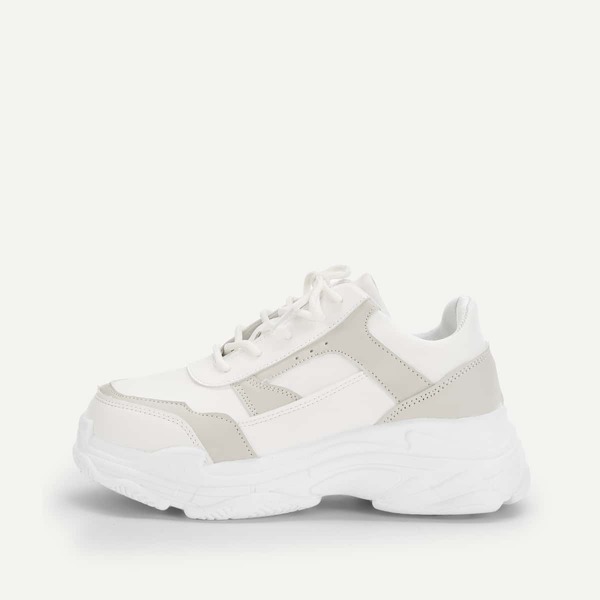 

Solid Lace-up Chunky Sneakers, White