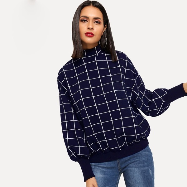 

Balloon Sleeve Grid Sweatshirt