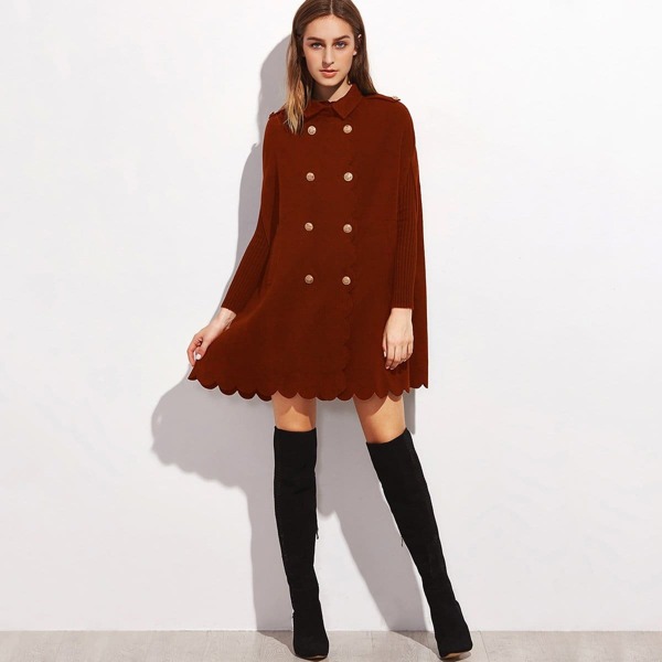 

Double Breasted Scallop Edge Cape Coat