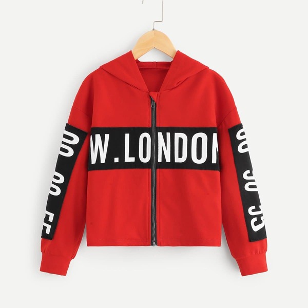 

Girls Letter Print Zip Up Hoodie