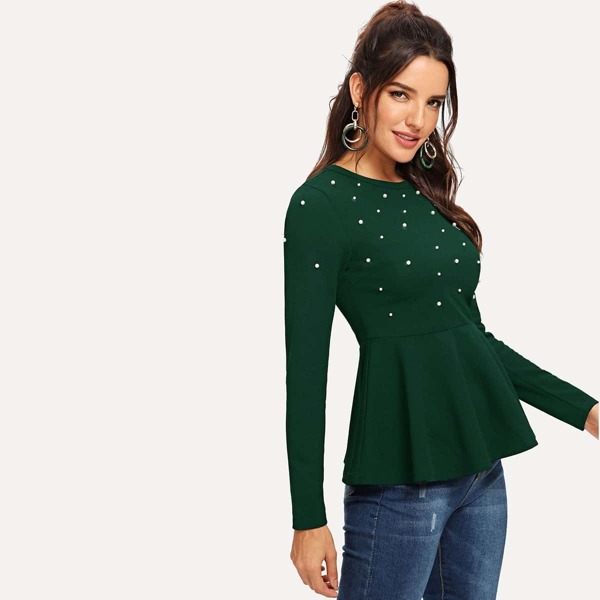 

Faux Pearl Beaded Peplum Top
