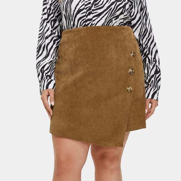 

Plus Buttoned Wrap Corduroy Skirt