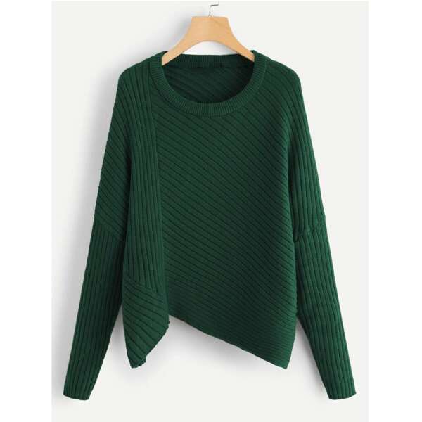 

Asymmetric Hem Rib Knit Sweater