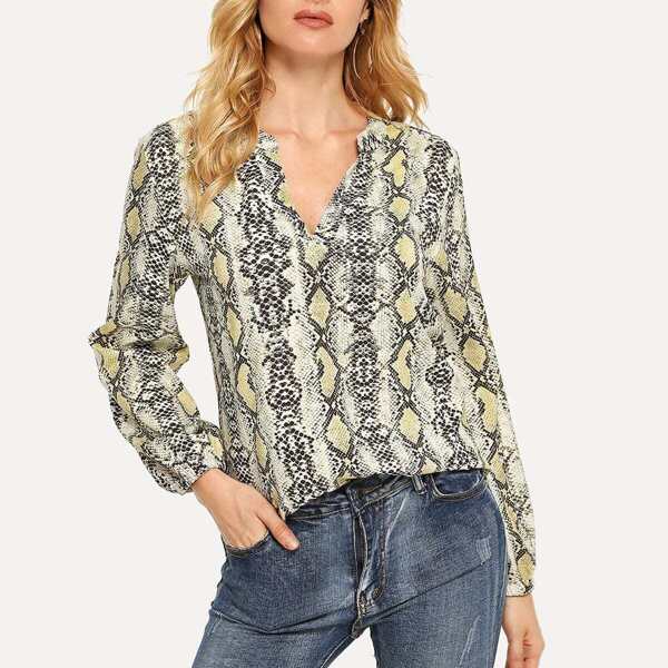 

Snake Print V-Neck Blouse