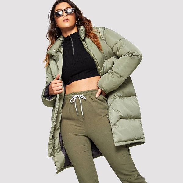

Solid Zip-Up Puffer Coat