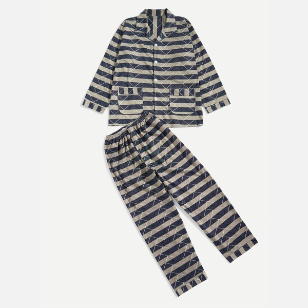 

Men Striped Button Front Pajama Set