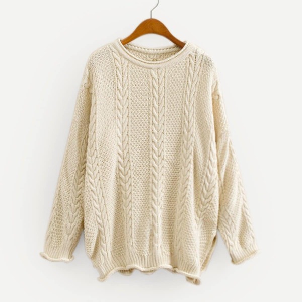 

Rolled Edge Knit Drop Shoulder Solid Sweater