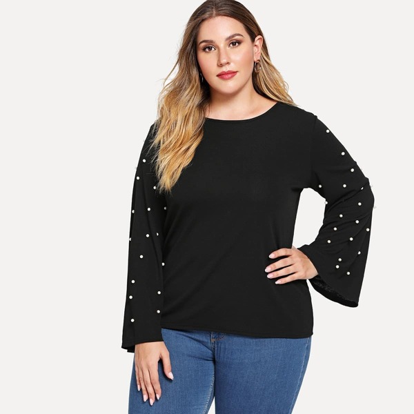 

Plus Beaded Decoration Bell Sleeve Tee