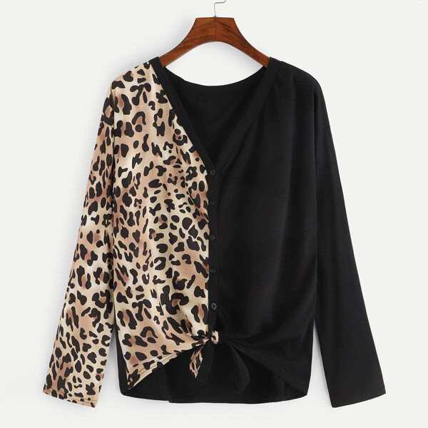 

Single Breasted Leopard Panel Tee