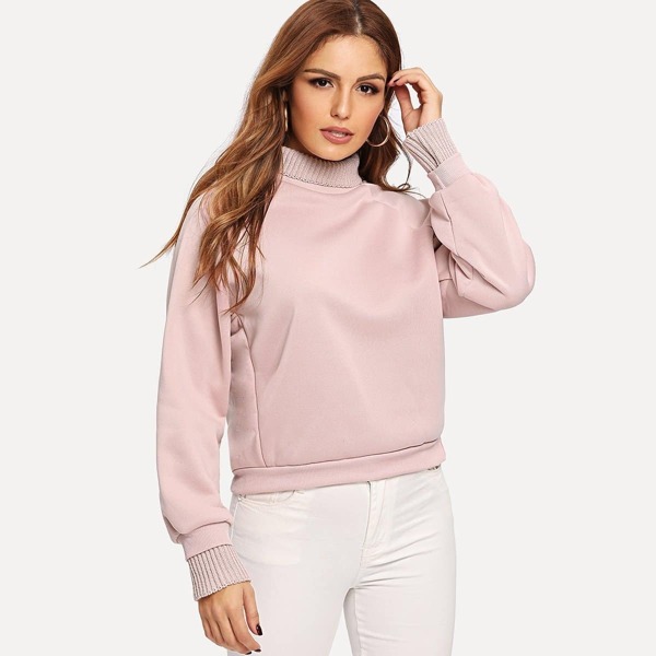 

Raglan Sleeve High Neck Sweatshirt, Pink