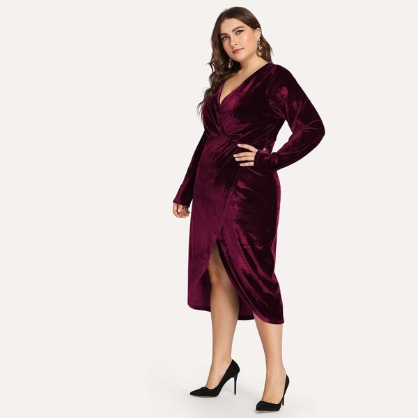 

Plus Plunging Wrap Velvet Dress