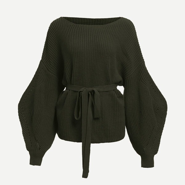 

Lantern Sleeve Knot Hem Sweater