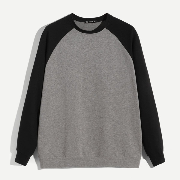 

Men Crew Neck Color-block Raglan Sleeve Pullover, Grey