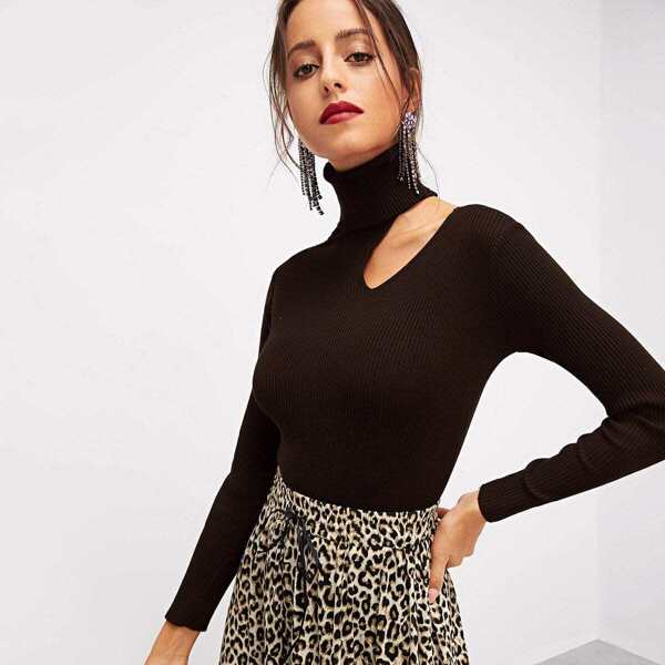 

High Neck Cut Out Shoulder Fitted Jumper