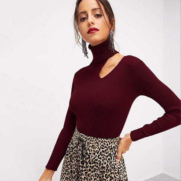 

High Neck Cut Out Shoulder Fitted Sweater