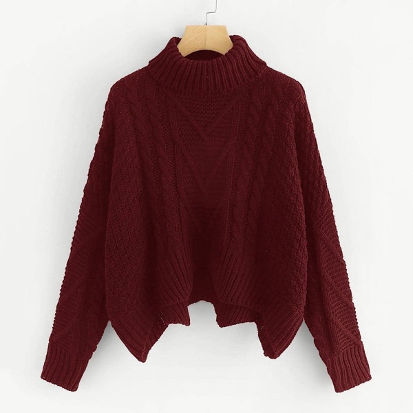 

Plus Mixed Knit Asymmetrical Hem Sweater