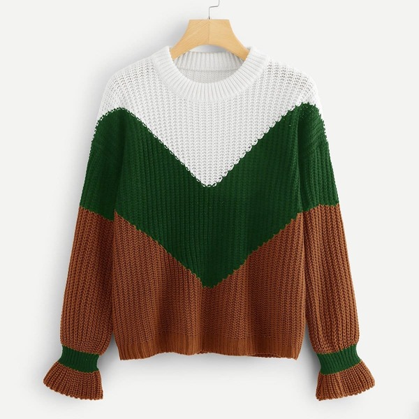 

Flounce Cuff Color-block Sweater