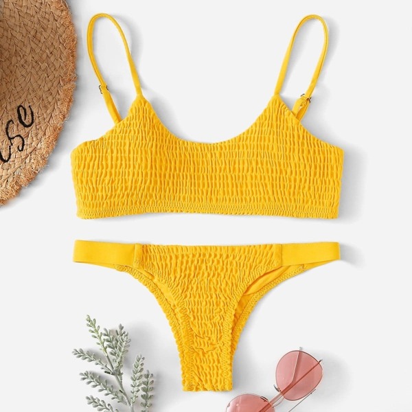 

Solid Smocked Bikini Set