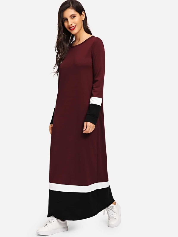 

Cut & Sew Maxi Tee Dress, Burgundy, Jeane