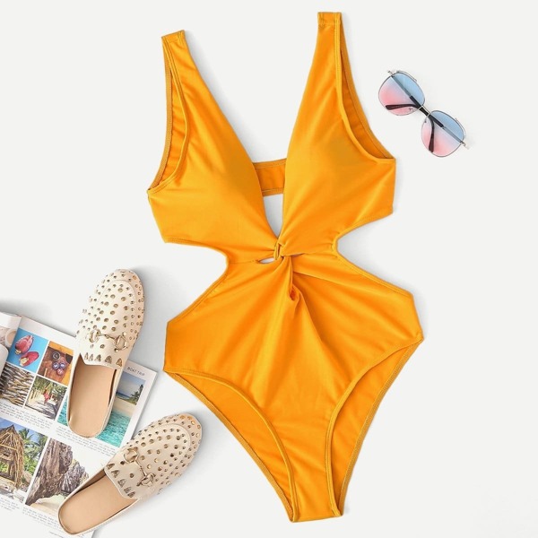 

Cut-Out Twist One Piece Swimsuit, Yellow bright