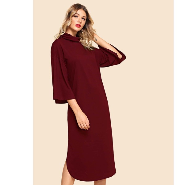 

High Neck Solid Tunic Dress