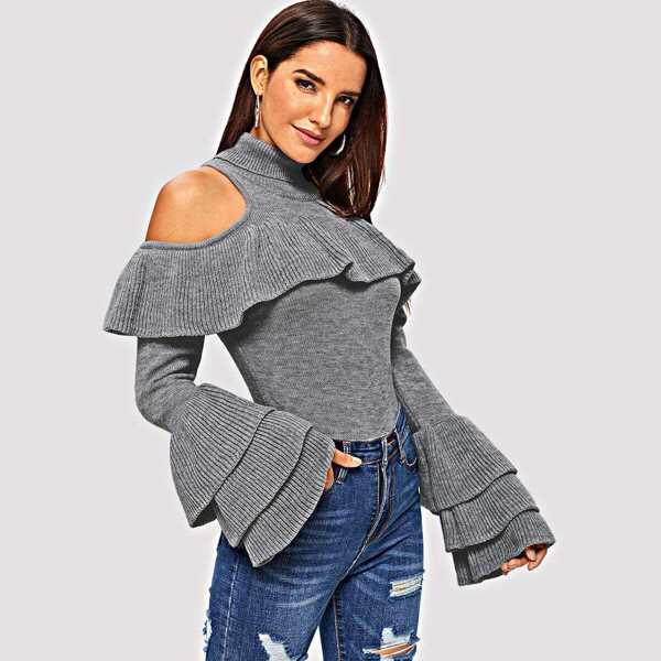 

Tiered Ruffle Sleeve Slim Fitted Sweater