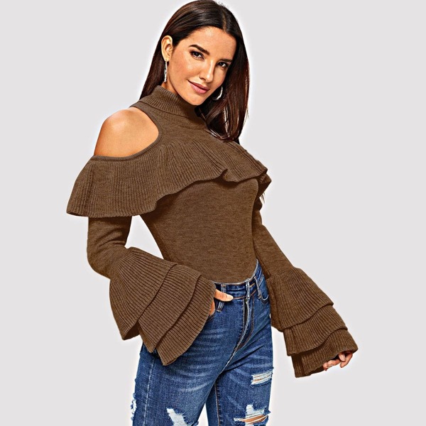 

Tiered Ruffle Sleeve Slim Fitted Sweater