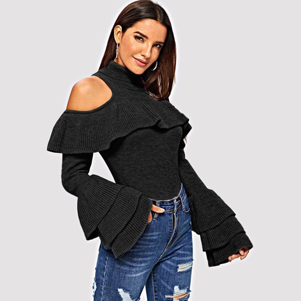 

Tiered Ruffle Sleeve Slim Fitted Sweater