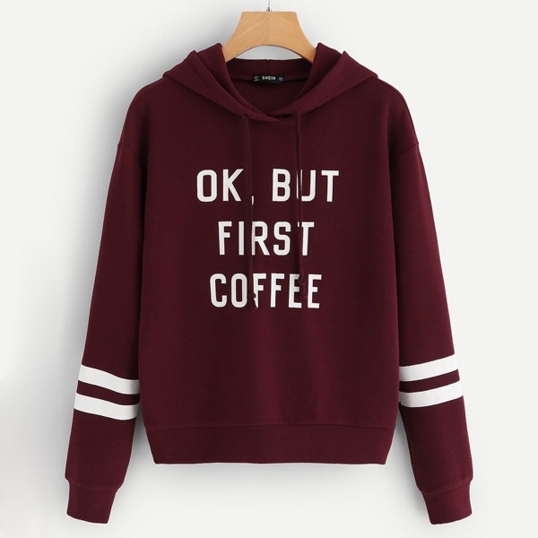 

Drawstring Letter Print Hoodie