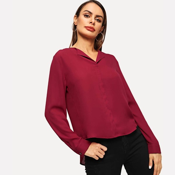 

V-neck Dip Hem Solid Top