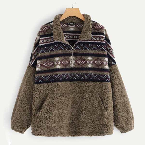 

Plus Pocket Front Geo Teddy Jacket
