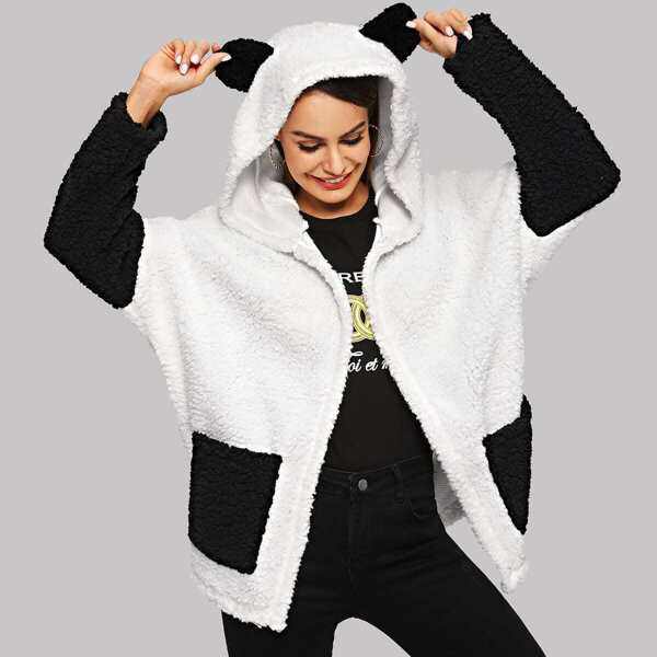 

Two Tone Panda Teddy Coat