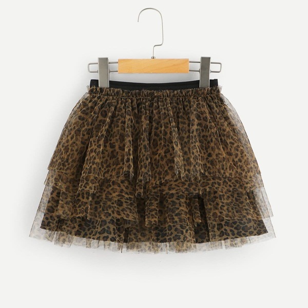 

Girls Leopard Layered Mesh Skirt, Multicolor