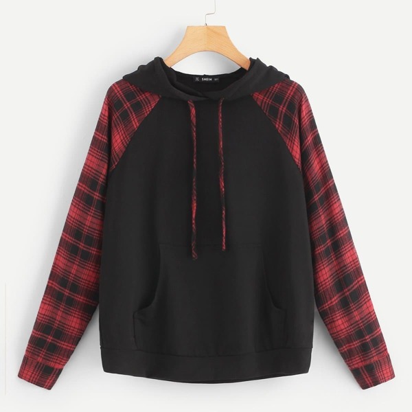 

Drawstring Plaid Hoodie