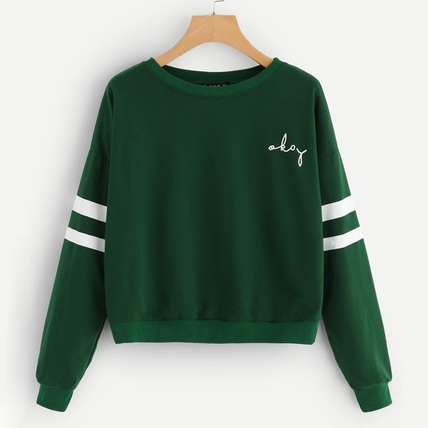 

Drop Shoulder Varsity Striped Sleeve Pullover