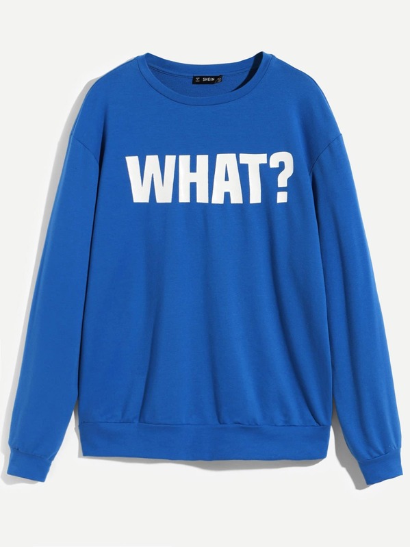

Men Crew Neck Letter Print Pullover, Blue