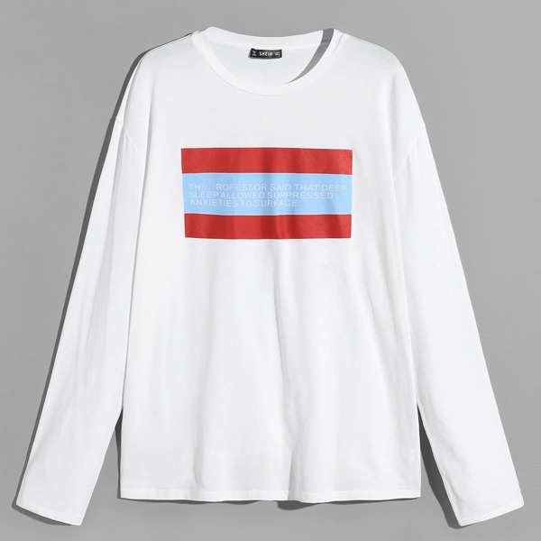 

Men Color Block Letter Print Tee